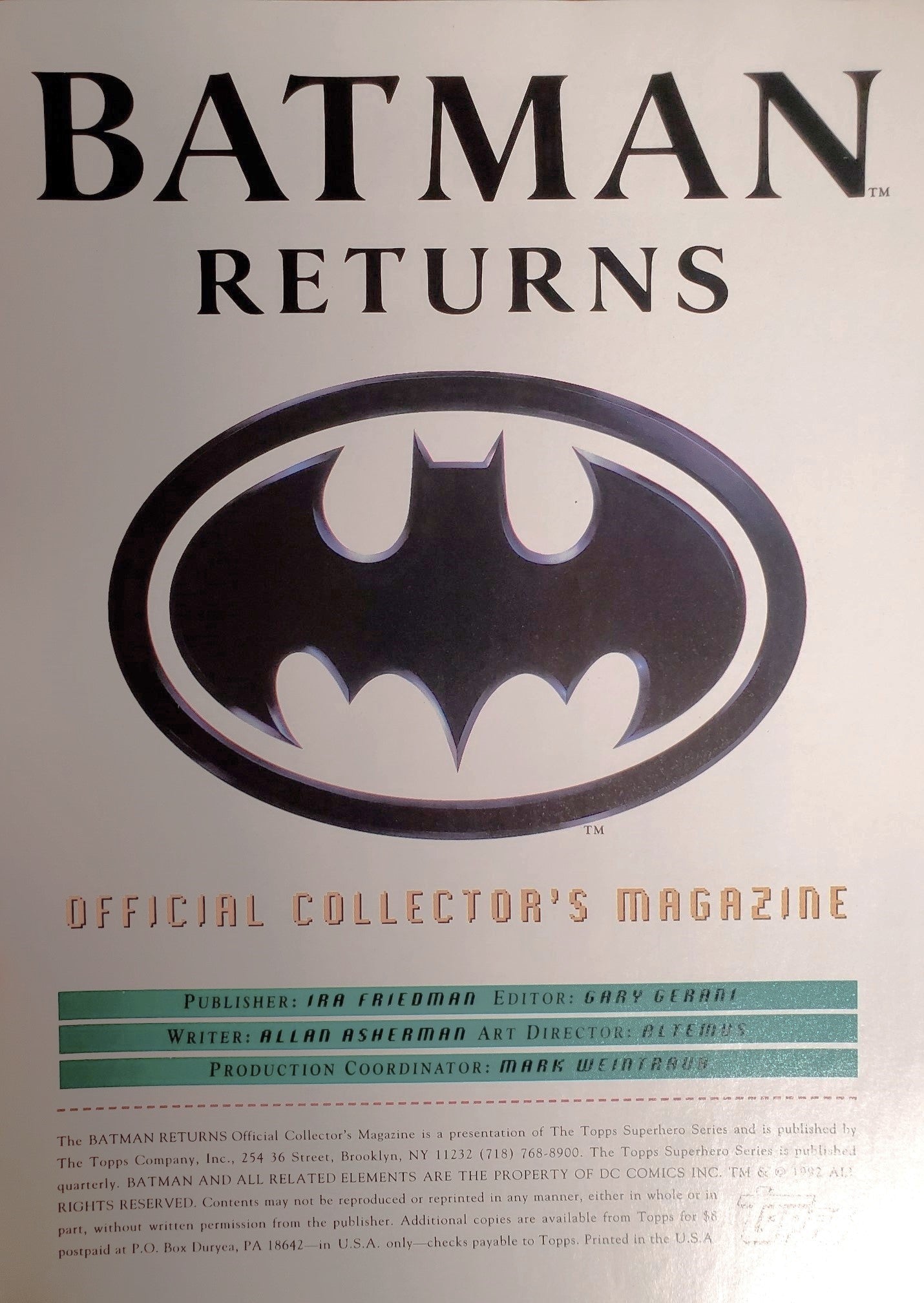 BATMAN RETURNS Official Collector's Magazine