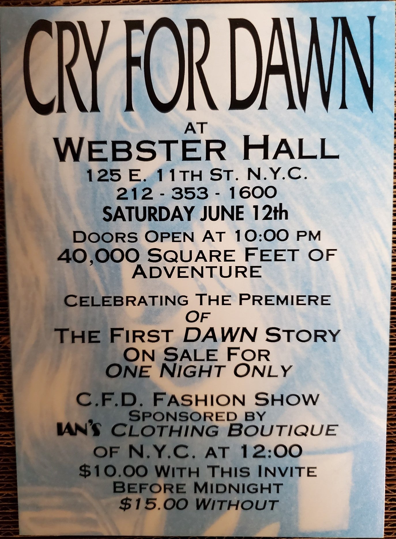 Cry for Dawn Webster Hall Invitation Card